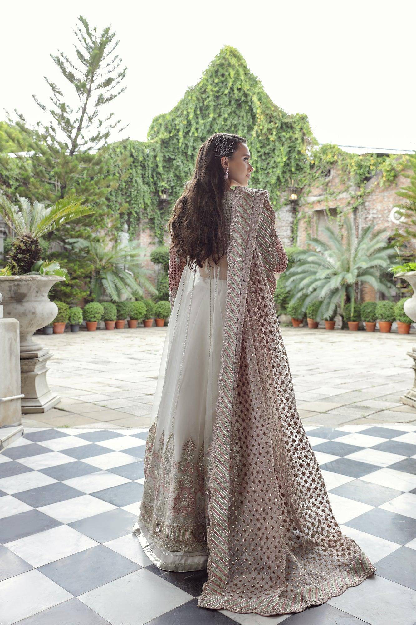 Maryam Hussain RAHA Festive Wedding Unstitched, Laleh , Pink and silver handwork, embroidered dupatta