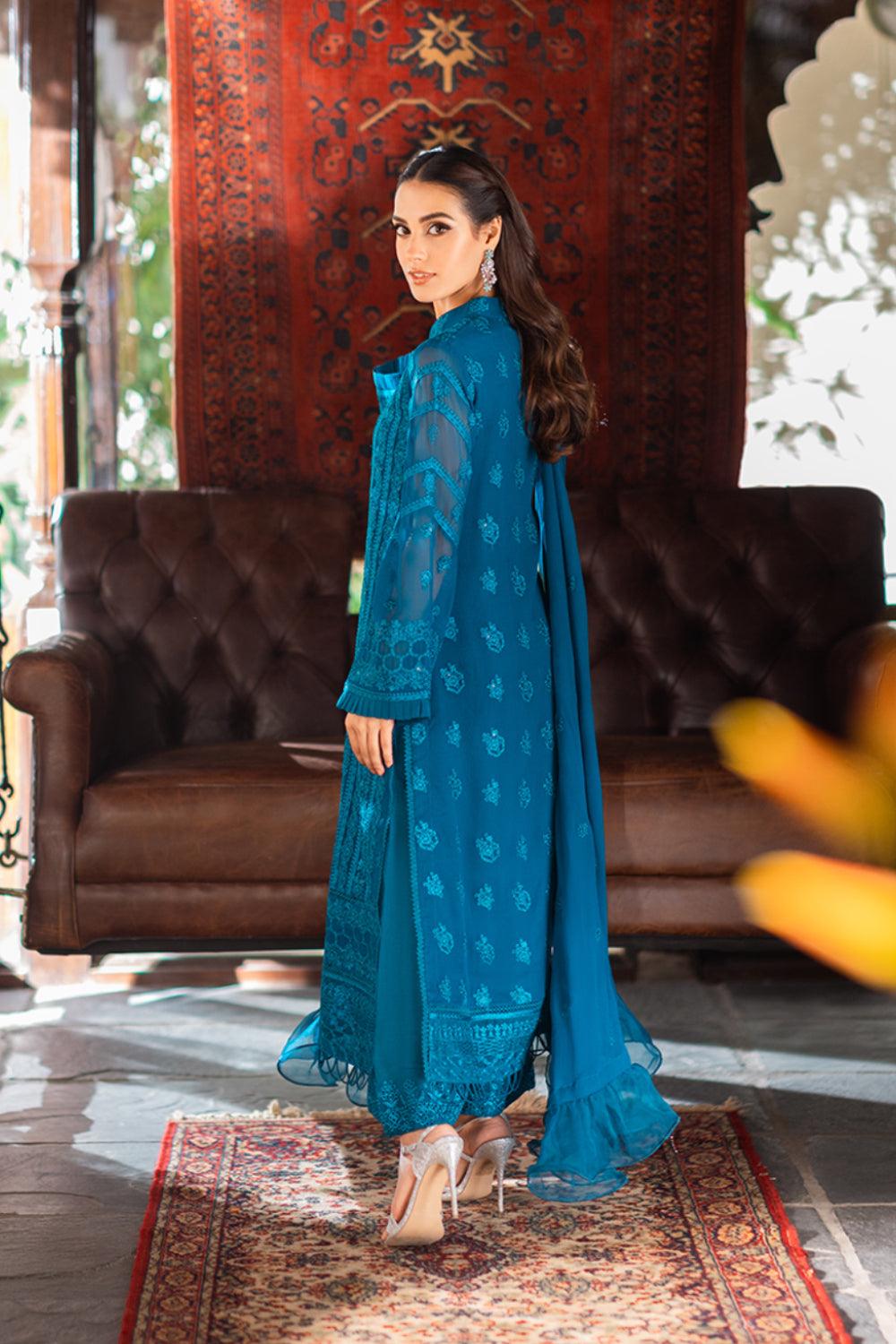 Azure | Luxe Chiffon Unstitched | Gilded Sea | Aarzu