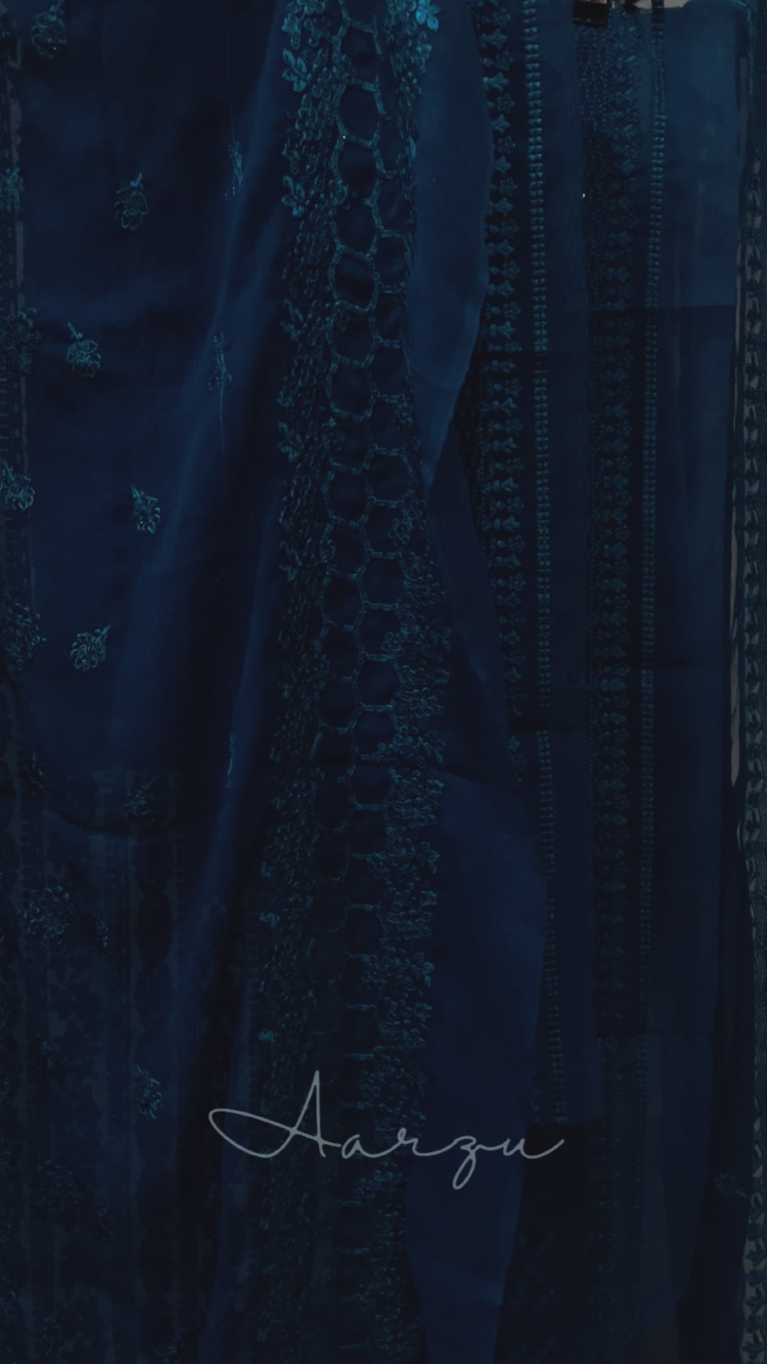 Azure | Luxe Chiffon Unstitched | Gilded Sea | Aarzu