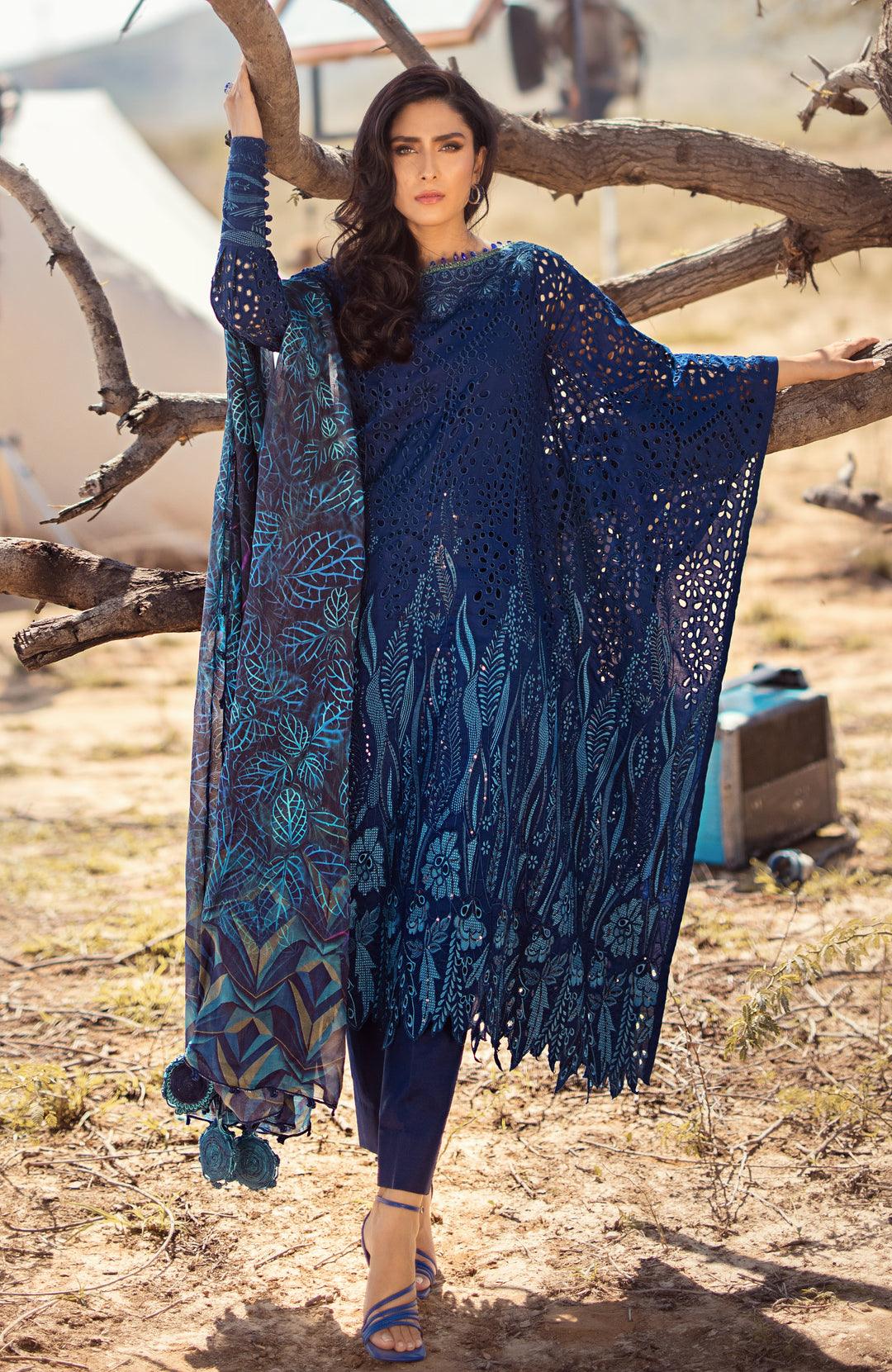 Mahiymaan | Luxury Lawn | Sapphire Shadow Aarzu