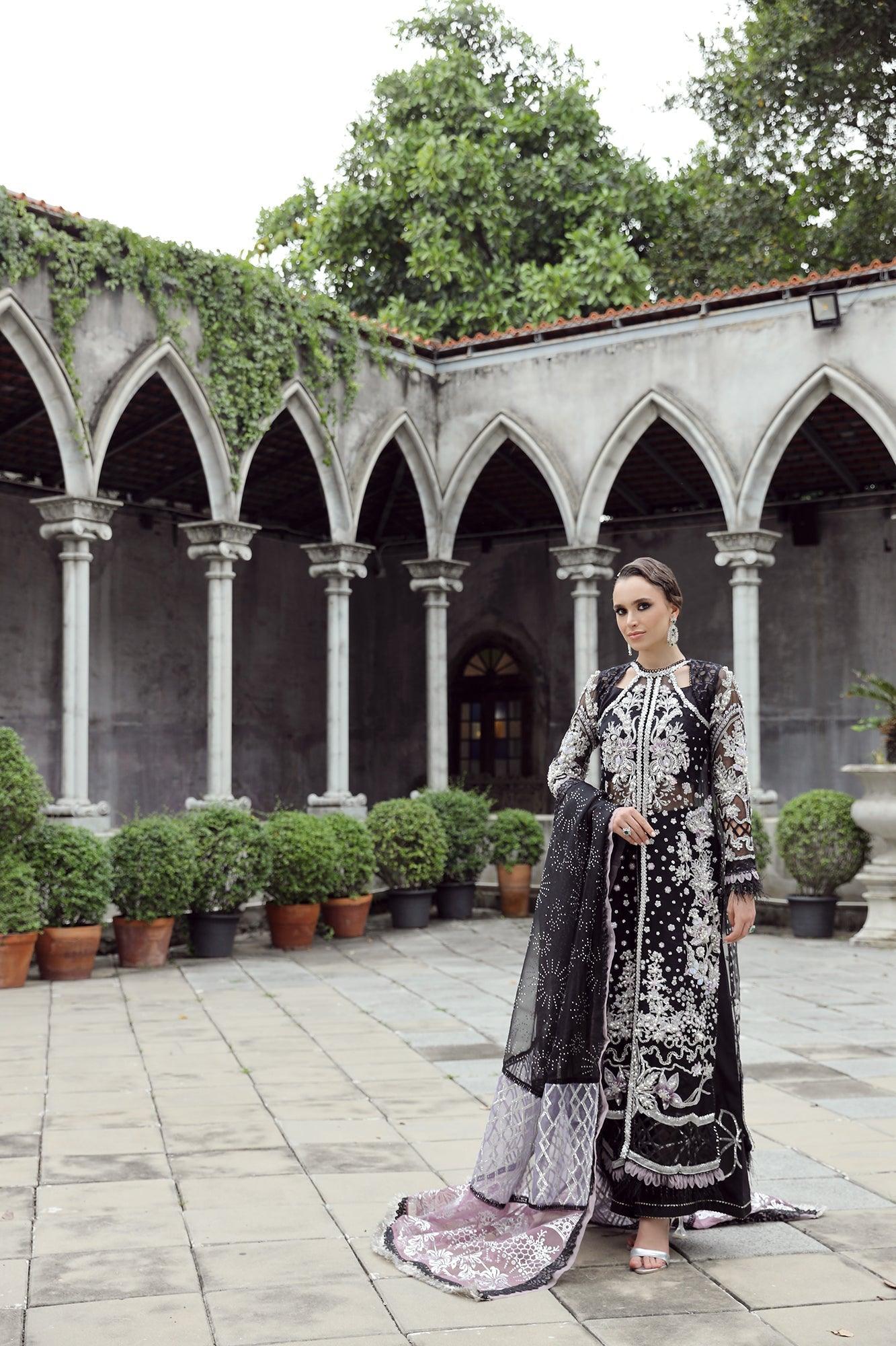 Maryam Hussain RAHA Festive wedding suit Danisa with, hand embellishments, and a crystal-sprayed dupatta