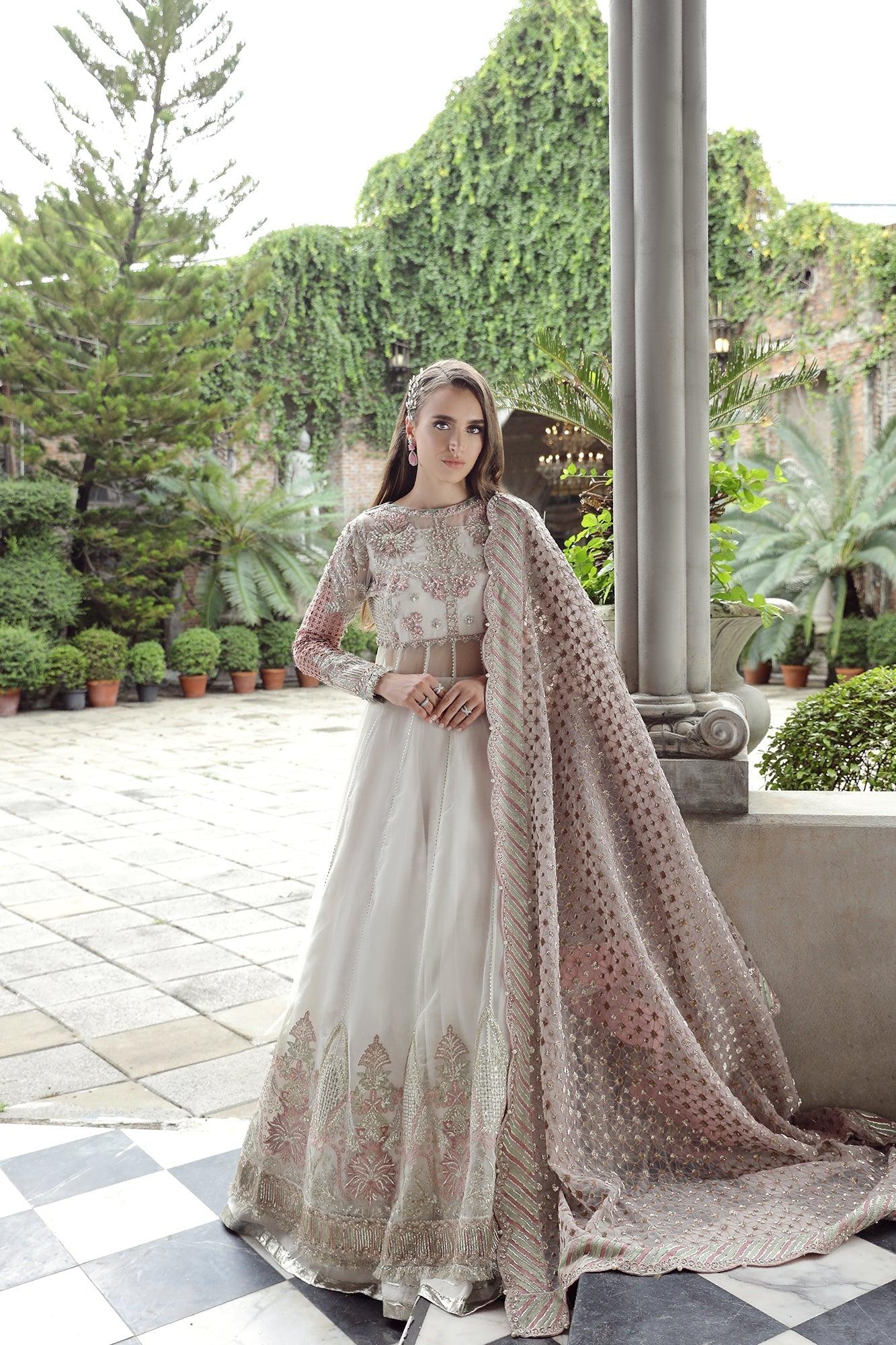 Maryam Hussain RAHA Festive Wedding Unstitched, Laleh , Pink and silver handwork, embroidered dupatta