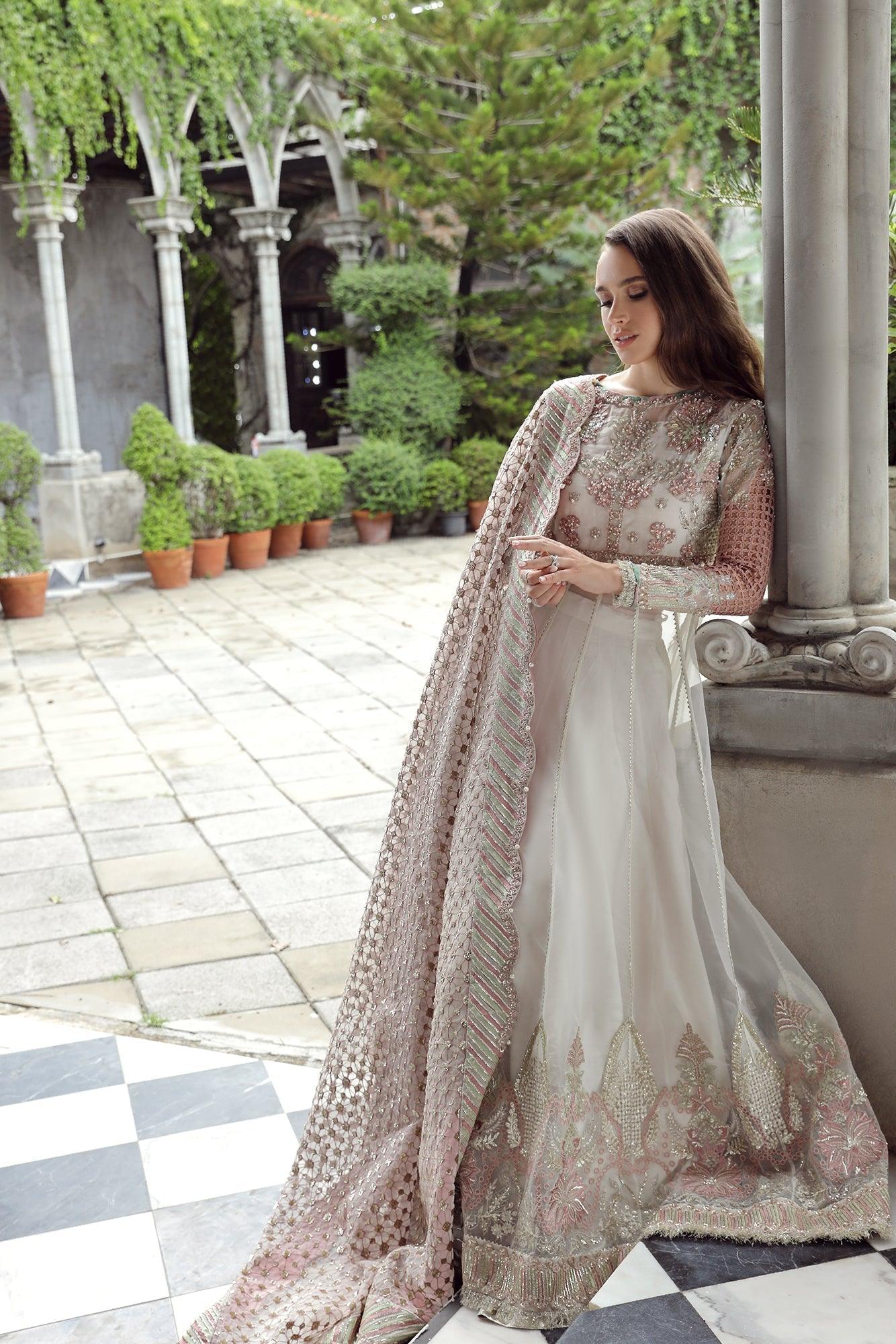 Maryam Hussain RAHA Festive Wedding Unstitched, Laleh , Pink and silver handwork, embroidered dupatta