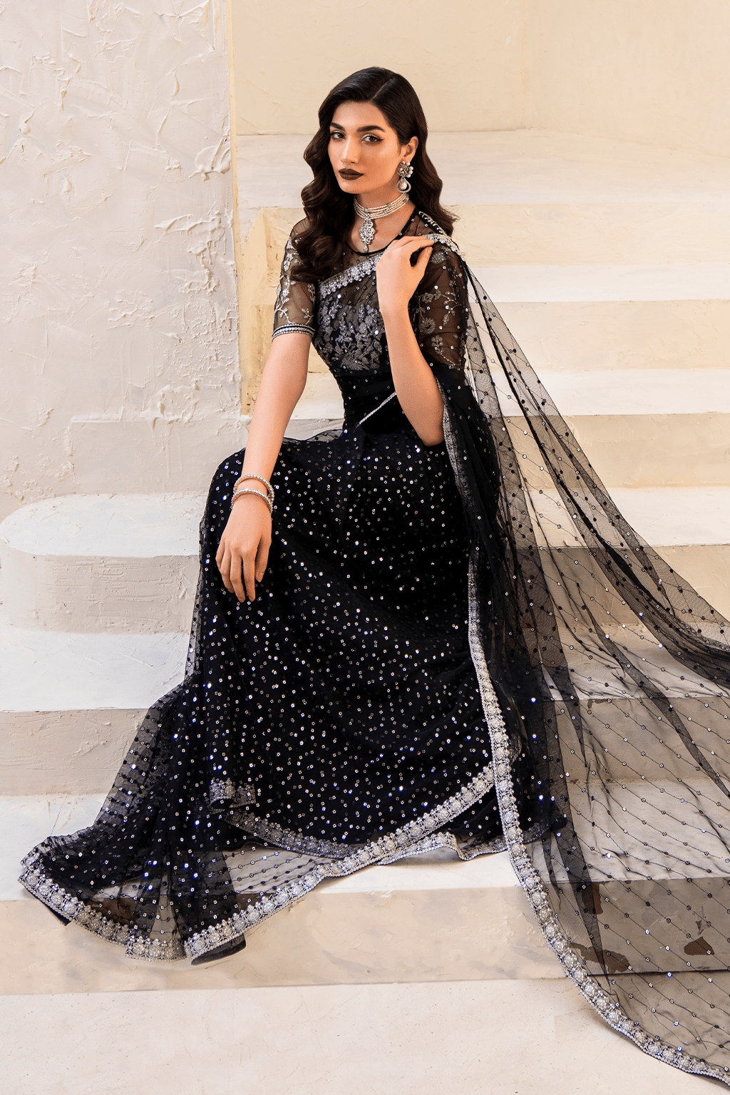 IZNIK | Chinon Chiffon '24 | CC-50 Embroidered Net Unstitched - Aarzu