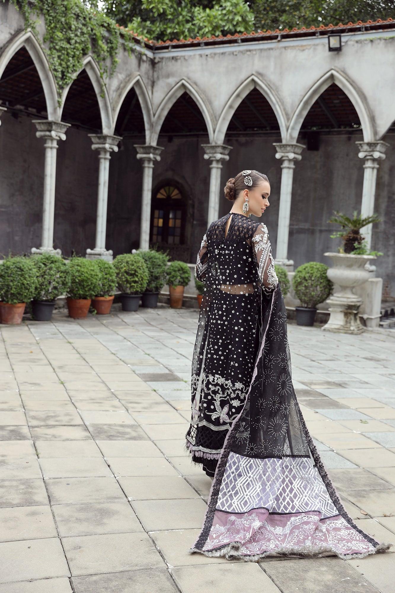 Maryam Hussain RAHA Festive wedding suit Danisa with, hand embellishments, and a crystal-sprayed dupatta