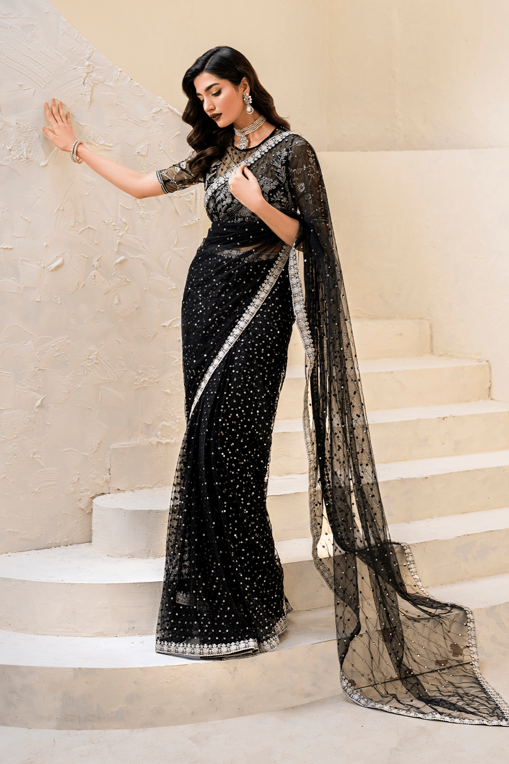 IZNIK | Chinon Chiffon '24 | CC-50 Embroidered Net Unstitched - Aarzu