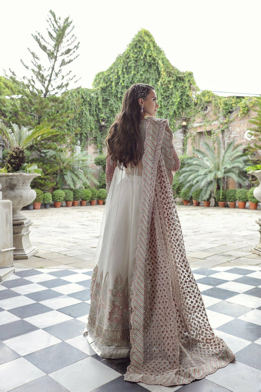 Maryam Hussain RAHA Festive Wedding Unstitched, Laleh , Pink and silver handwork, embroidered dupatta