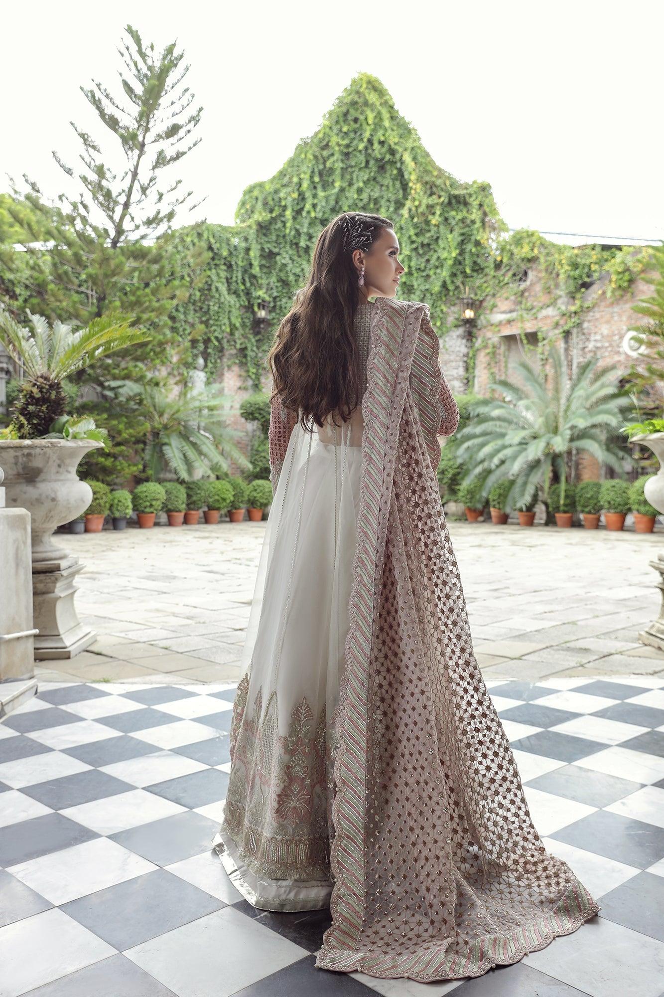 Maryam Hussain RAHA Festive Wedding Unstitched, Laleh , Pink and silver handwork, embroidered dupatta