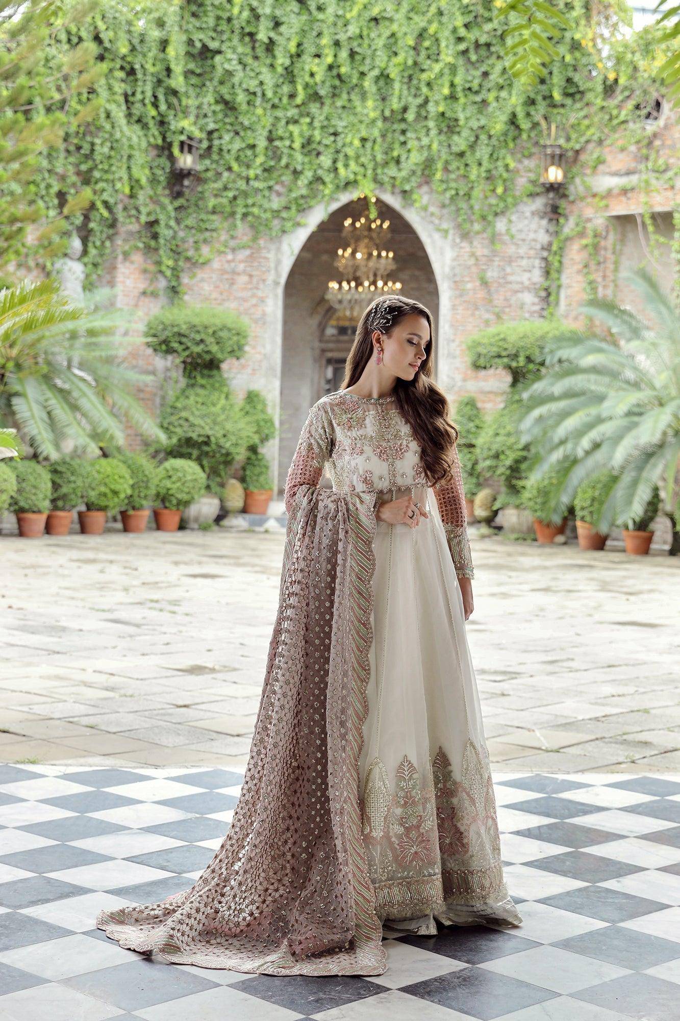 Maryam Hussain RAHA Festive Wedding Unstitched, Laleh , Pink and silver handwork, embroidered dupatta