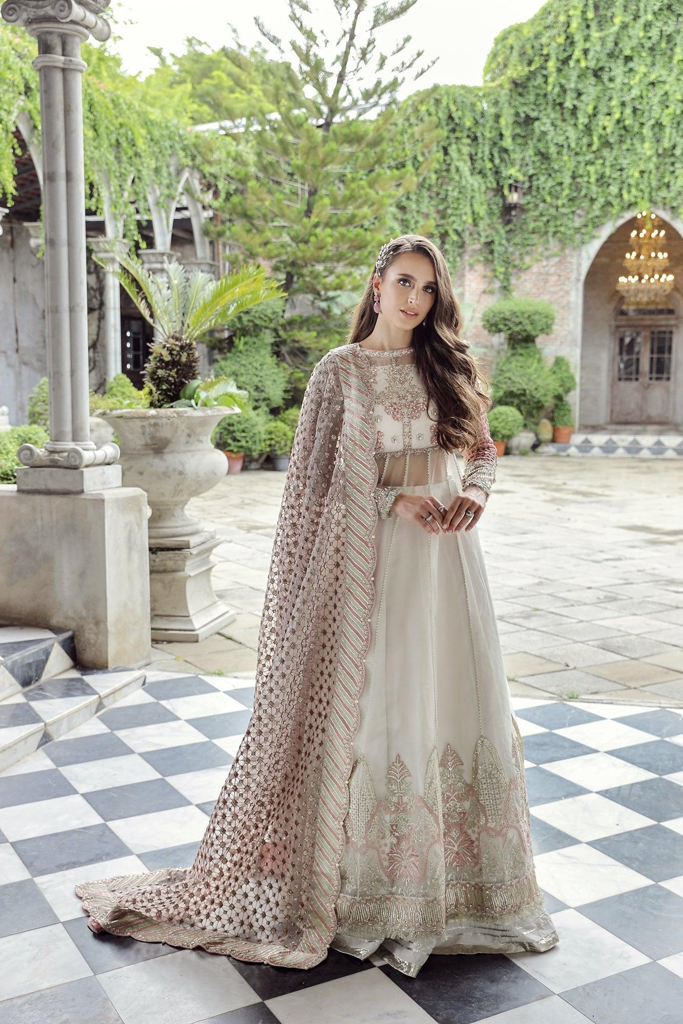 Maryam Hussain RAHA Festive Wedding Unstitched, Laleh , Pink and silver handwork, embroidered dupatta