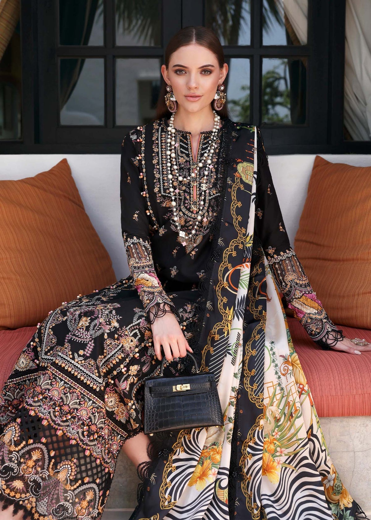 KANWAL MALIK : Elysia Luxury Lawn 2025 Unstitched - Noire