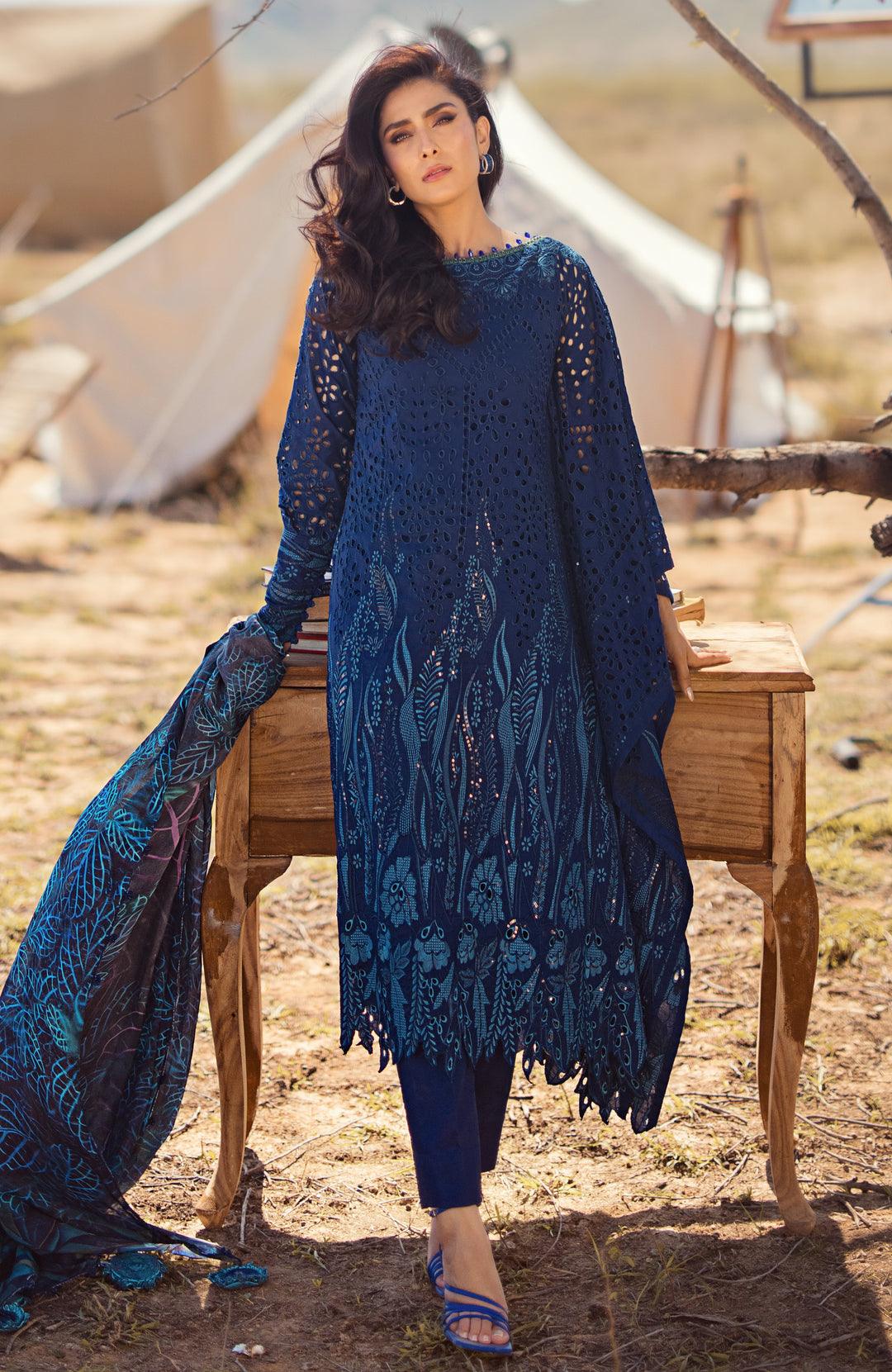 Mahiymaan | Luxury Lawn | Sapphire Shadow Aarzu