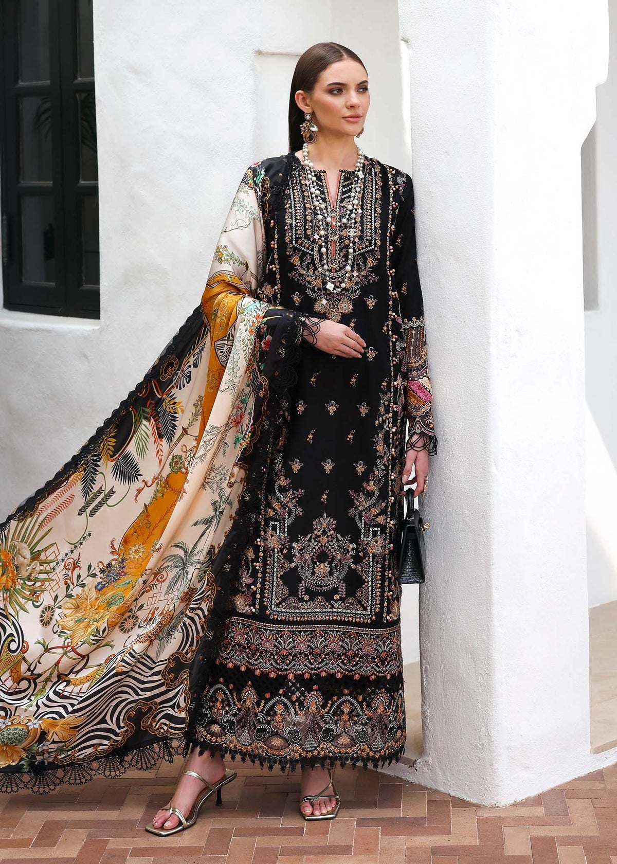 KANWAL MALIK : Elysia Luxury Lawn 2025 Unstitched - Noire