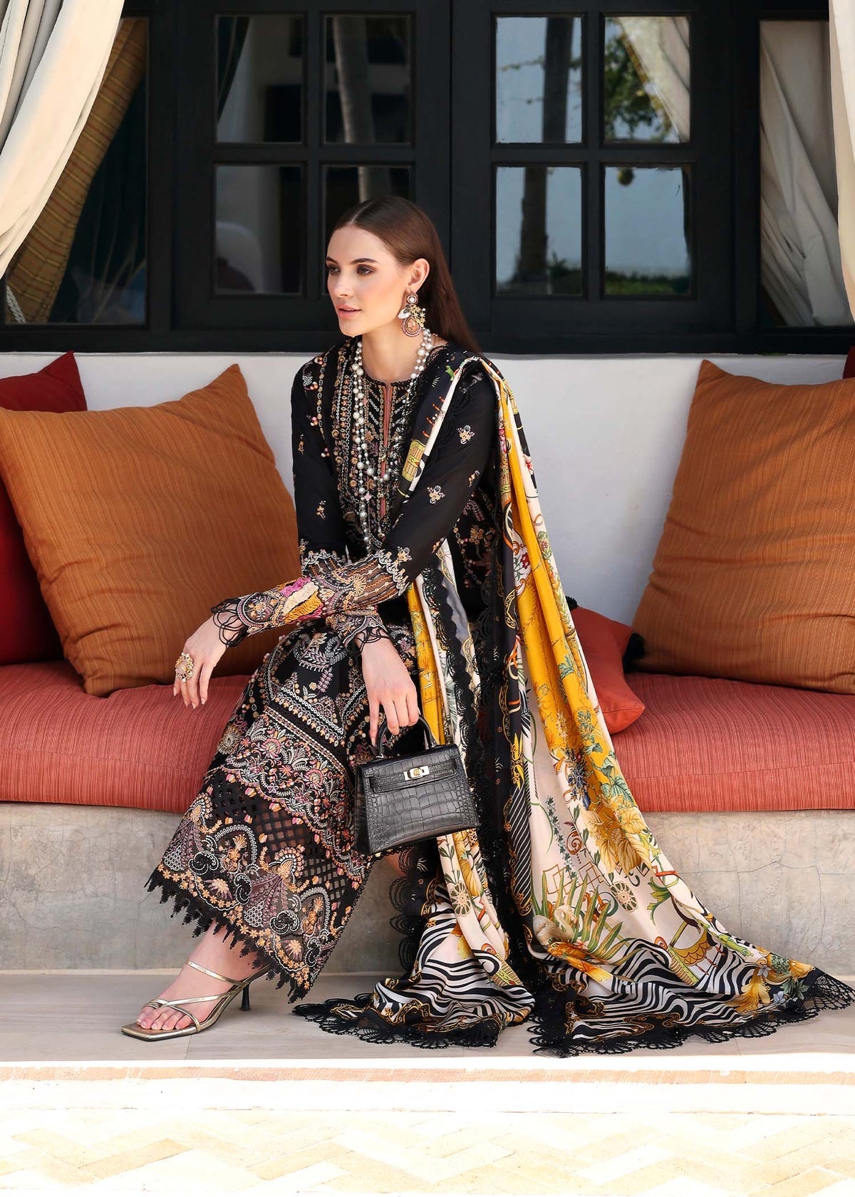 KANWAL MALIK : Elysia Luxury Lawn 2025 Unstitched - Noire